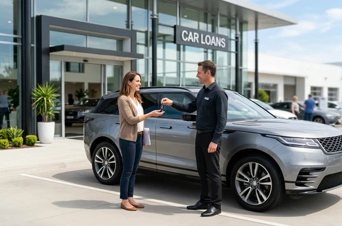 Happy customer receiving car keys
